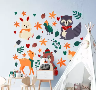 Forest animals and leaves Childrens Sticker - TenStickers