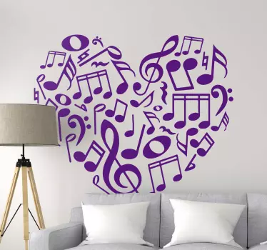 Music note heart classical music sticker - TenStickers