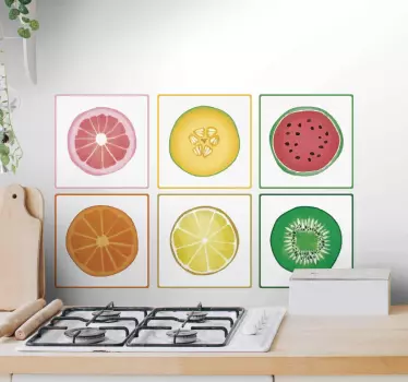 Autocolantes azulejos decorativos Frutas fatiadas com borda - TenStickers