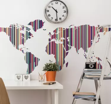 Striped world map wall sticker - TenStickers
