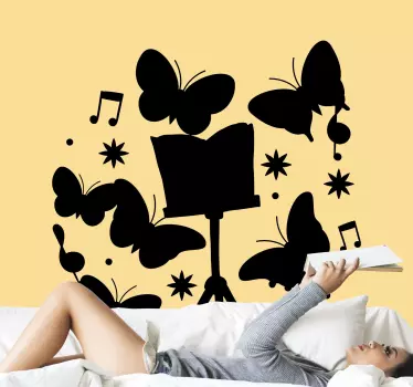 Butterfly music notes musical decal - TenStickers