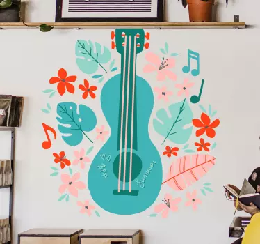 Guitar with flowers musical stickers - TenStickers