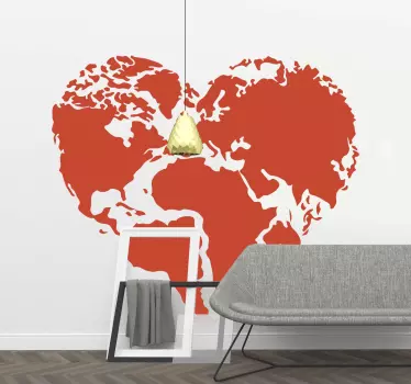αυτοκόλλητο τοίχου χάρτη του κόσμου της καρδιάς χάρτη - TenStickers