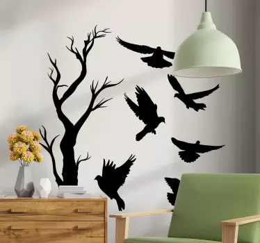 Vinilo árboles ramas secas con cuervos - TenVinilo