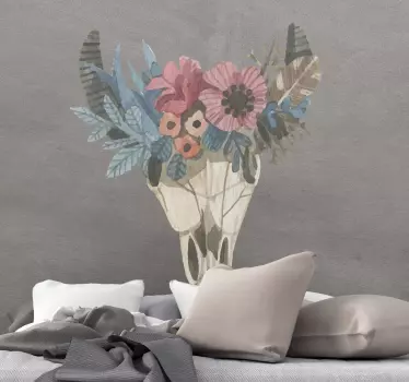 Samolepka na květinové akvarel lebky - TenStickers