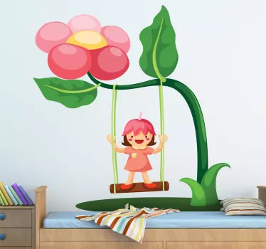 Sticker enfant fillette balançoire de fleurs - TenStickers