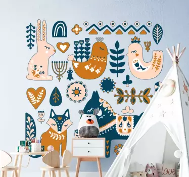 Forest animals nordic style baby wall sticker - TenStickers