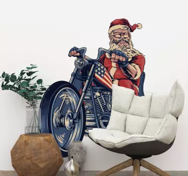 Vinilo navidad Papá Noel en moto rockera - TenVinilo
