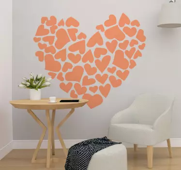 Pink heart made of hearts wall sticker - TenStickers
