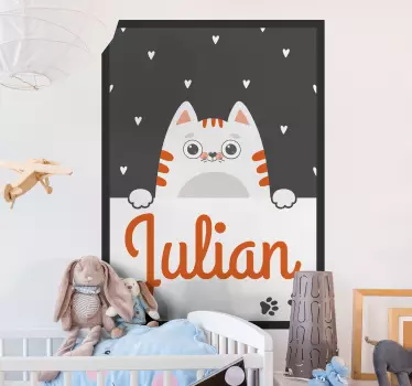 Cat children poster with name bedroom decal - TenStickers