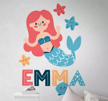 Colorful mermaid with name childrens  sticker - TenStickers