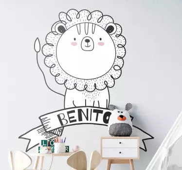 Sticker Chambre Enfant Lion mignon avec nom - TenStickers