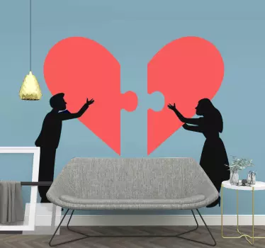 Couple joining heart love sticker - TenStickers