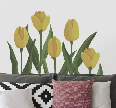5 yellow tulips flower wall sticker - TenStickers