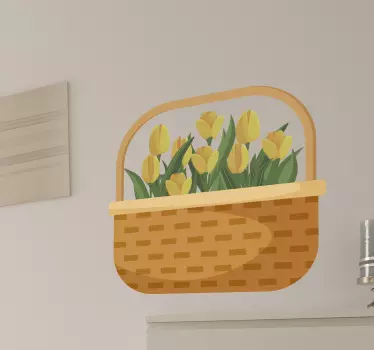Basket with tulips flower wall sticker - TenStickers