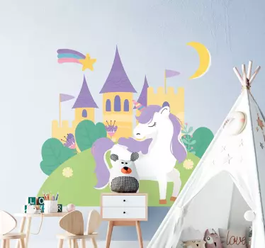 unicorn with castel and garden Movie sticker - TenStickers