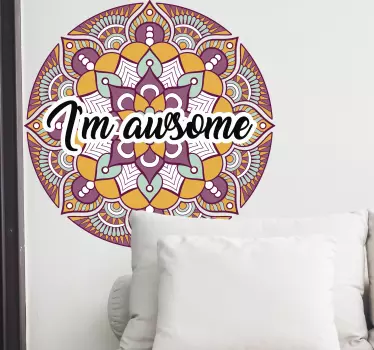 Feather mandala I am awesome floral sticker - TenStickers