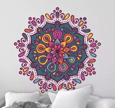 Ročno poslikana cvetlična stenska nalepka mandala s pikami - TenStickers