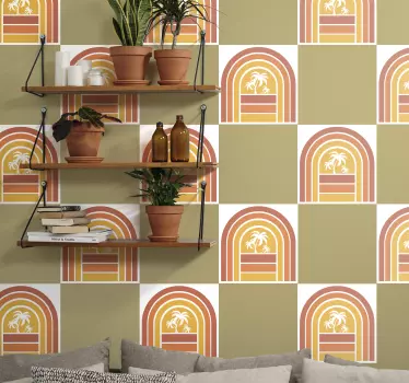 Retro sunset and palms tile sticker - TenStickers