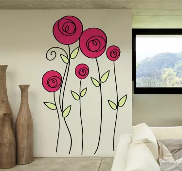 Ilustrații de trandafiri pe perete autocolant - TenStickers