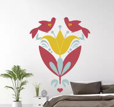 αυτοκόλλητο πουλιά σε σλοβάκικο λαϊκό floral τοίχο - TenStickers