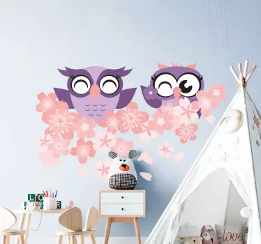 owl cherry flower animal wall sticker - TenStickers