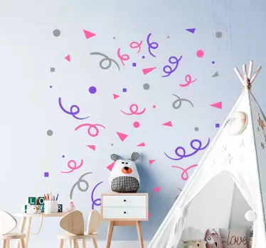 Grey, pink and purple Confetti wall decal - TenStickers