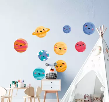 Cute planets space wall sticker - TenStickers