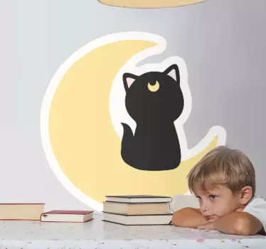 Naklejka na ścianę Kot anime na Księżycu  - TenStickers