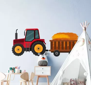 Traktor se seno v košíku štítek hračky - TenStickers