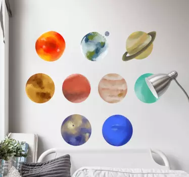 Akvarel solsystem pakke rejse klistermærker - TenStickers
