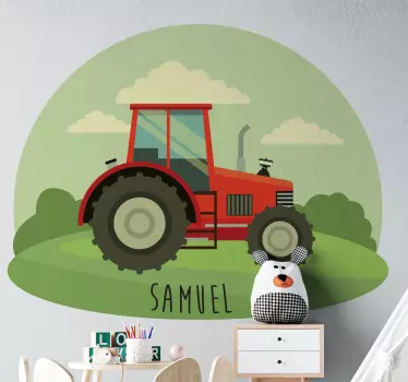 Naklejka na ścianę zabawki Imię i mały traktor - TenStickers
