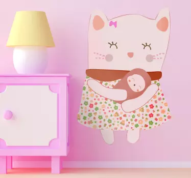 Pink Mother Cat Wall Sticker - TenStickers