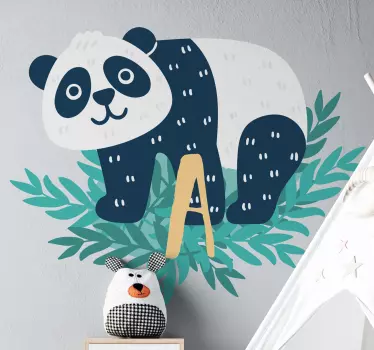 Happy  panda with initial nursery wall decal - TenStickers
