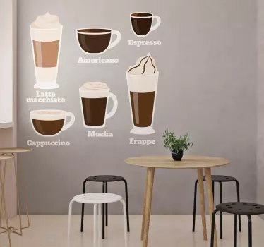 咖啡类型插图文字墙贴 - TenStickers