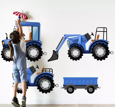 Vinilo infantil pack tractores azules - TenVinilo