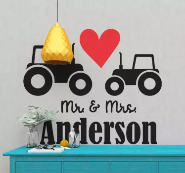 Personalized romantic tractor wedding sticker - TenStickers