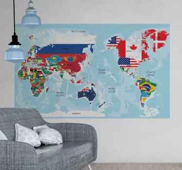 Country flags world map wall sticker - TenStickers
