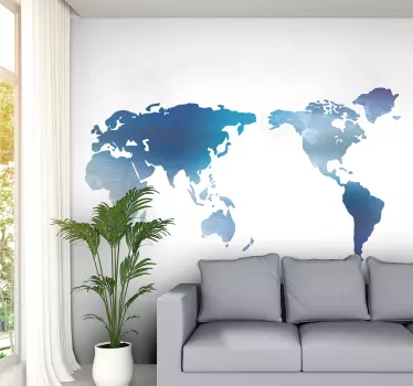 Watercolor blue world map wall sticker - TenStickers
