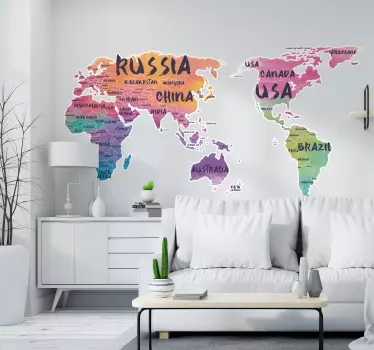 Text pastel colour Mould world map sticker - TenStickers