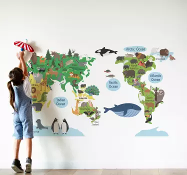 Natural animal world map wall sticker - TenStickers