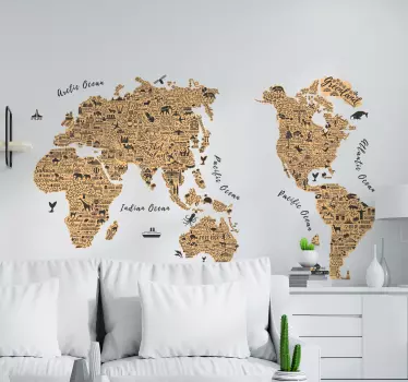 文字和图标的世界地图墙贴 - TenStickers
