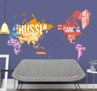 彩色文字国家世界地图墙贴 - TenStickers