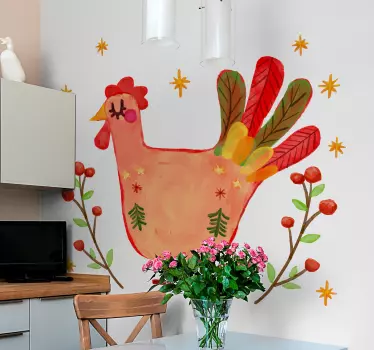 Floral Rooster bird wall sticker - TenStickers