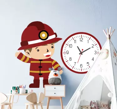 Firefighter clock children bedroom wall sticker - TenStickers