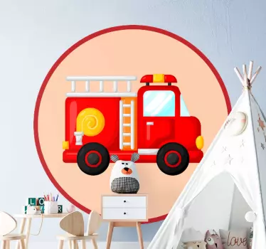 Firefighter red car children room wall decal - TenStickers
