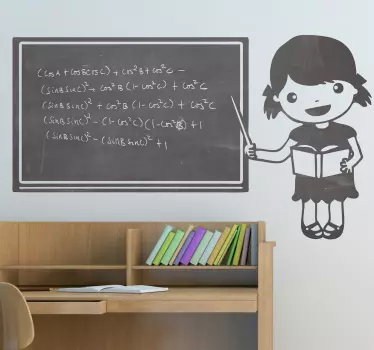 Little Girl Teacher Blackboard Sticker - TenStickers