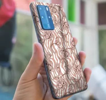 Zebra print and flowers coral Huawei sticker - TenStickers