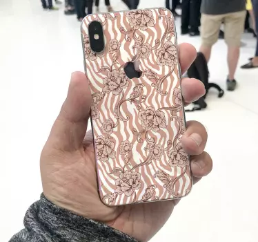 Nalepka za iphone z zebrastim tiskom in cvetjem korale - TenStickers