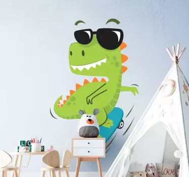 Dino with glasses on dinosaur wall sticker - TenStickers